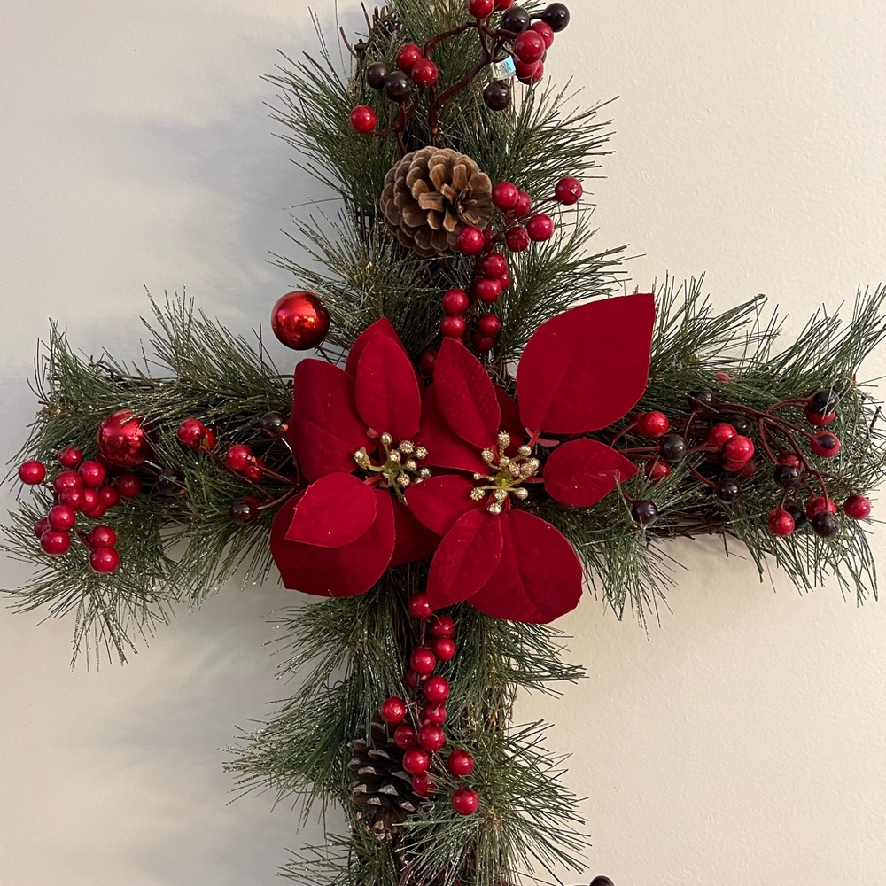 Festive Holiday Cross with Red Accents
